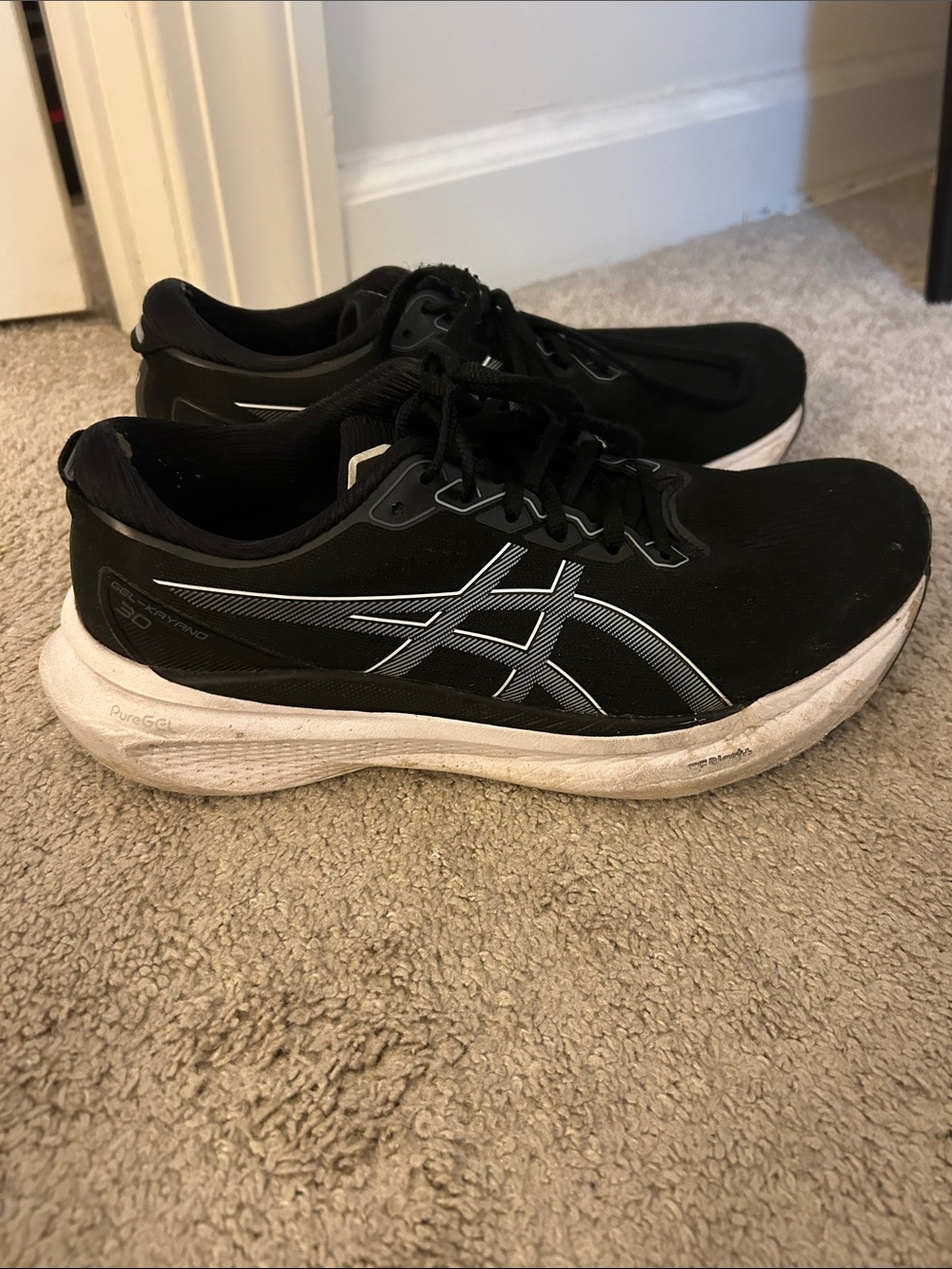 Asics Black and White Women's Gel Kayano 30 Athletic Running Shoes